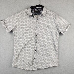 Coastal Mens XL Short Sleeve Button Down Shirt Navy White Geometric Print Cotton